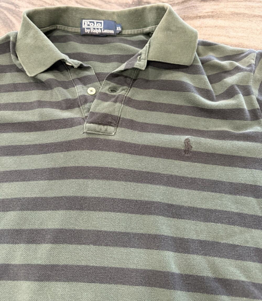 Vintage Polo by Ralph Lauren XL Rugby Stripe Polo Shirt Green Black USA Made